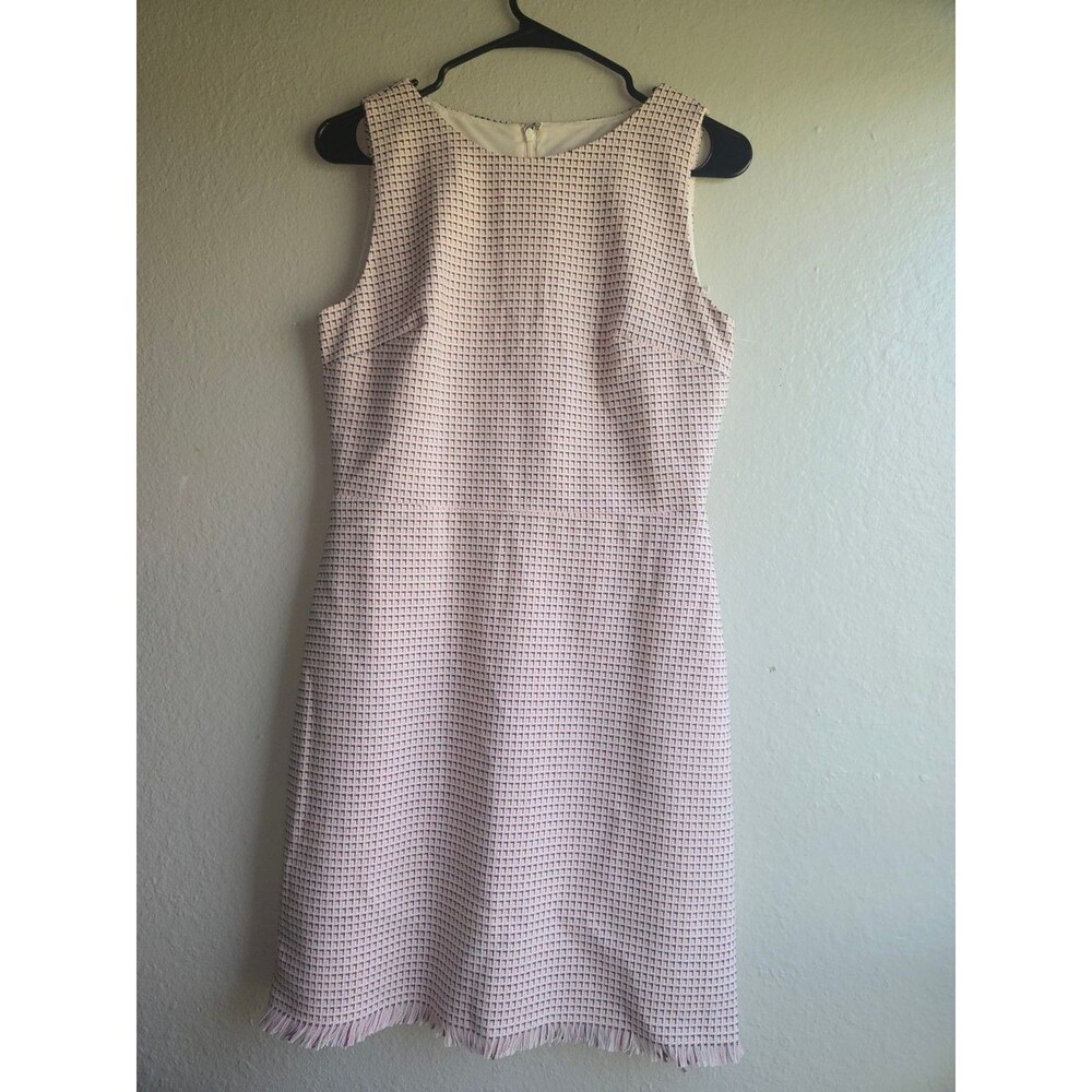 LOFT Pink Tweed Sleeveless Fringe Sheath Dress Size 4 S Office Wear Business